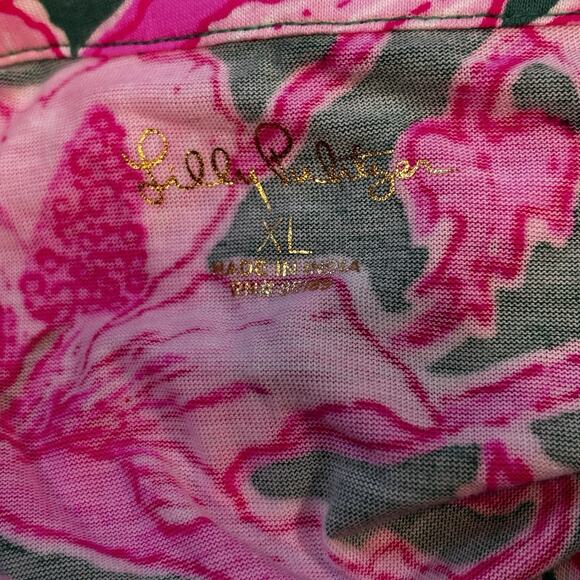 Lilly Pulitzer Alyssa Hibiscus Print Long Sleeve Split Neck Cotton Dress XL - Picture 4 of 7